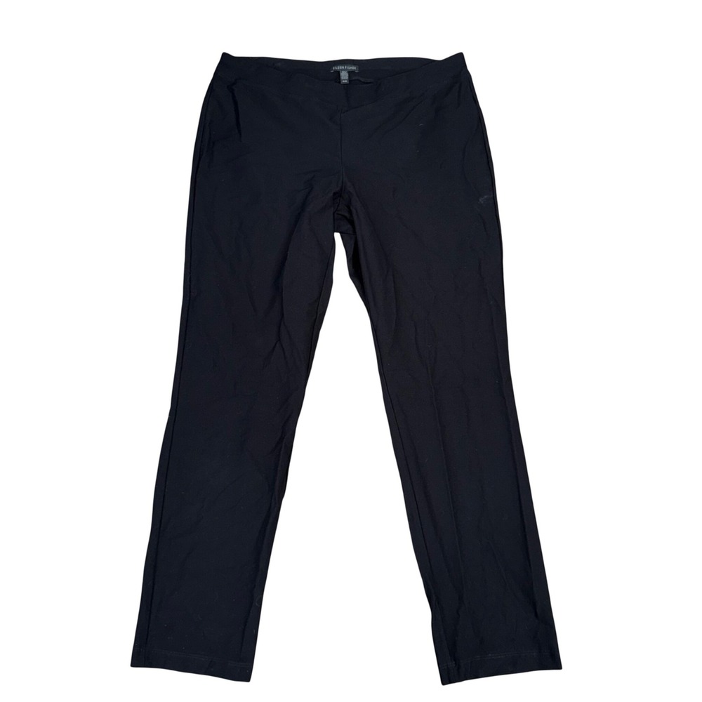 Eileen Fisher Slim Leg Pants Womens Medium Black Excellent Stretch Viscose Knit